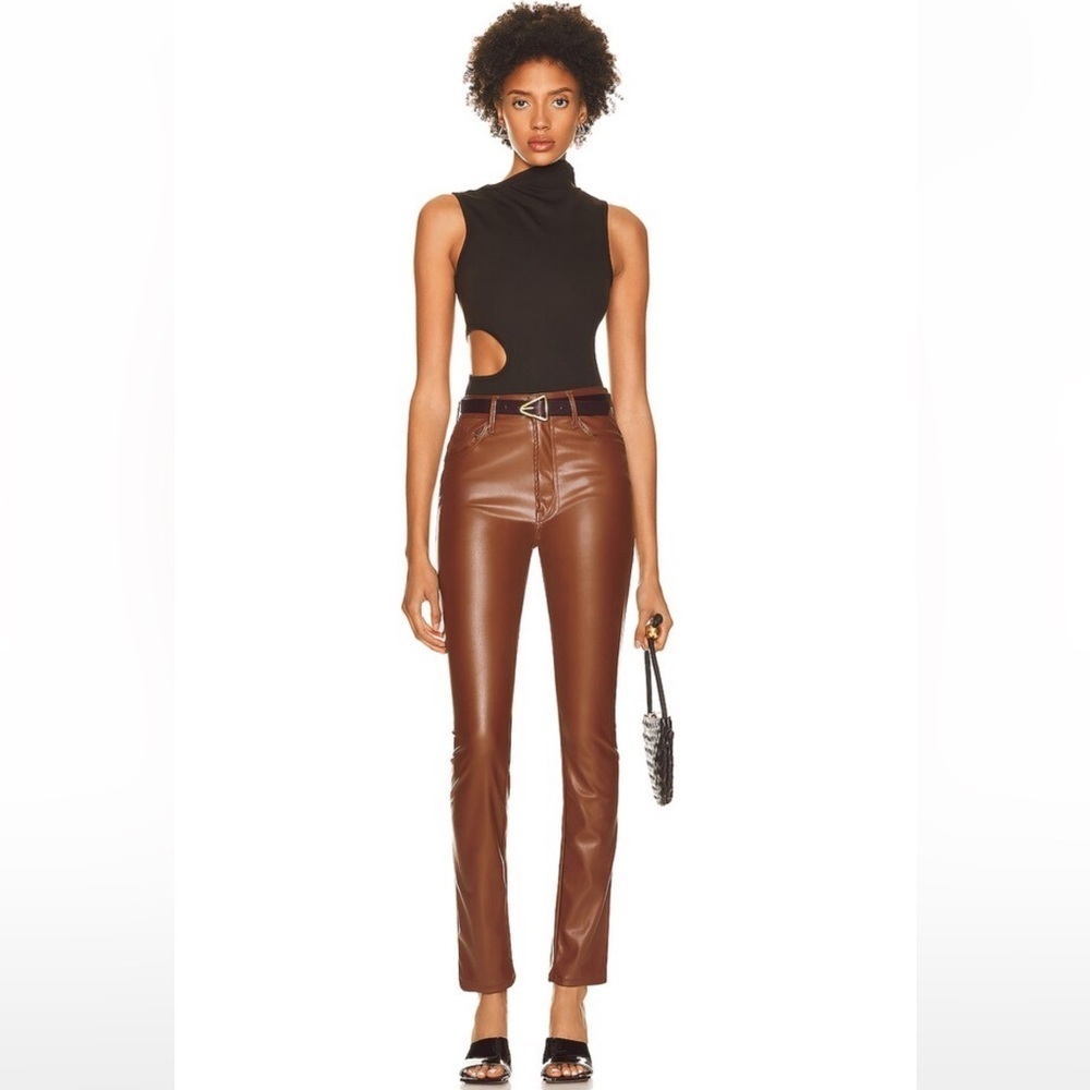 RARE MOTHER Rail Skimp Coated Pants NWT 28 High Rise Leather Look Straight Leg